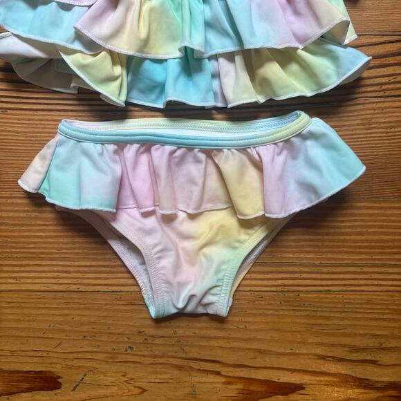 Infamous tie dyed ruffle top two piece toddler swimsuit SIZE 2 - Picture 2 of 5